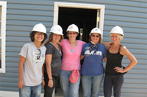 Alumni Volunteers from left to right: Slyler Bai ’15, Kayleigh Maklary ’10, and Alumni Board of Trustees members, Helen Trippe ’76, Dorothy Bitetto ’69 (Alumni Board President) and Jessica Cortese ’08, Joann O’Hara ’93, not pictured.